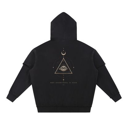 NOT EVERYTHING IS SEEN Washed Raw Edge Double Layered Hoodie
