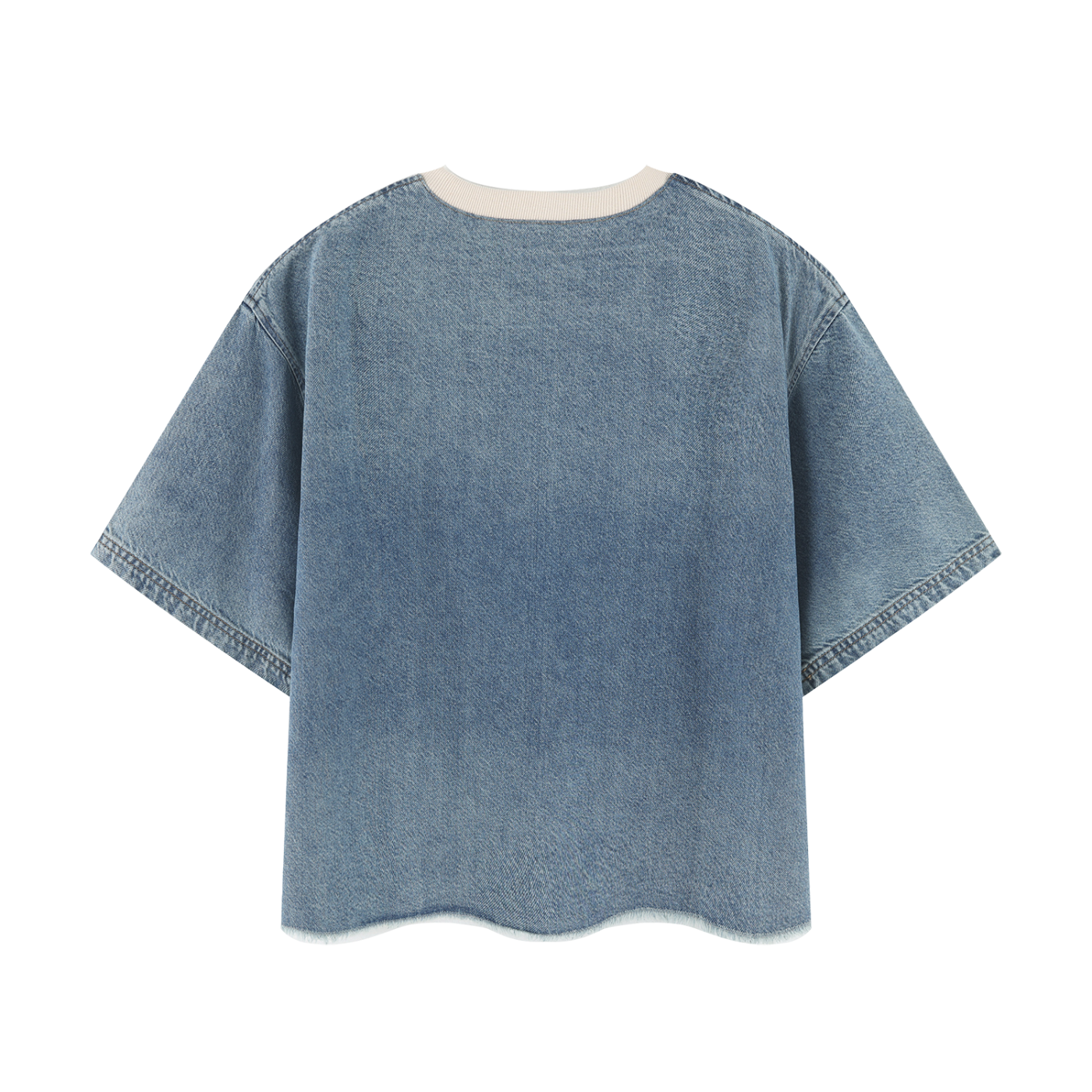 Unisex Vintage Wash Boxy Raw Hem Denim T-Shirt