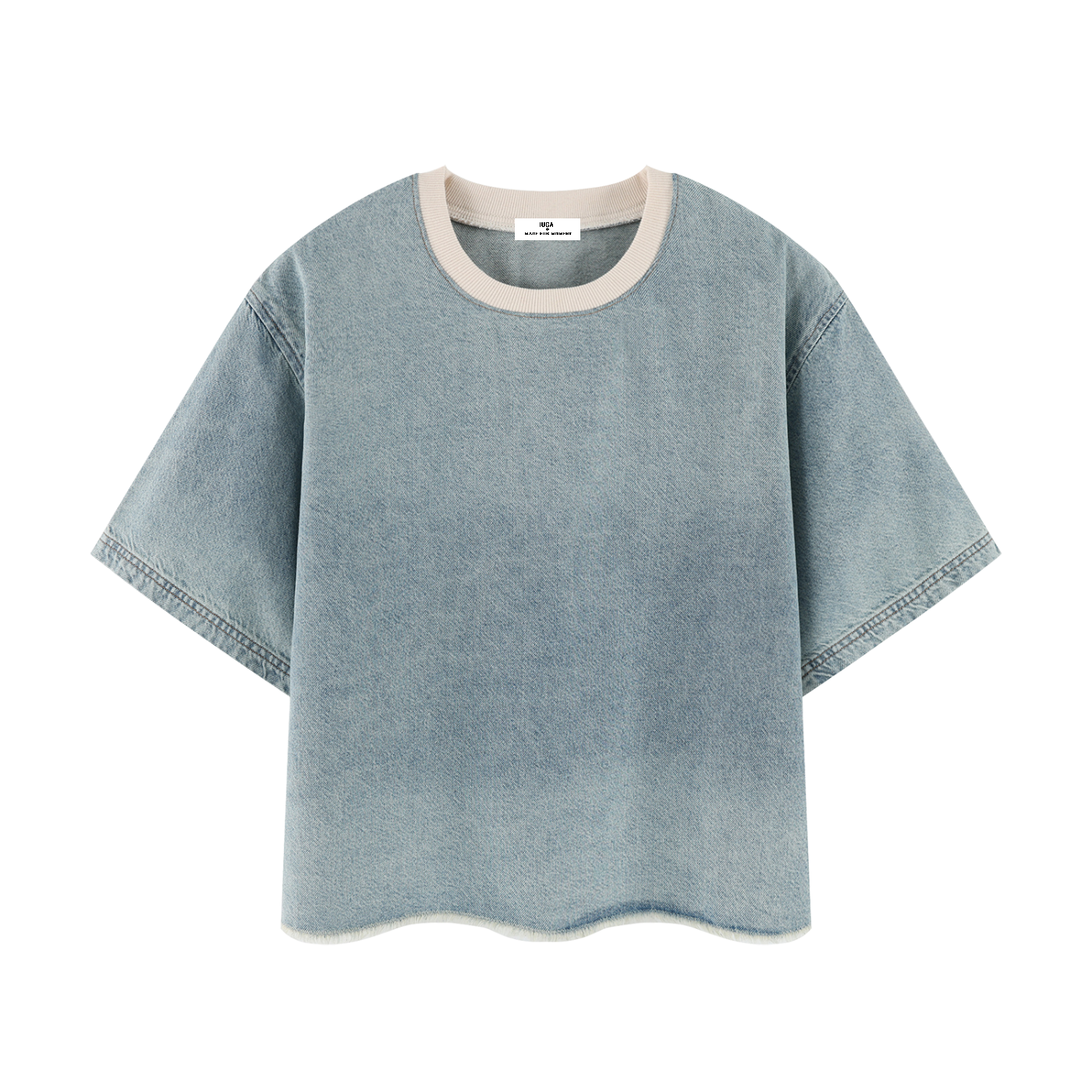 Unisex Vintage Wash Boxy Raw Hem Denim T-Shirt
