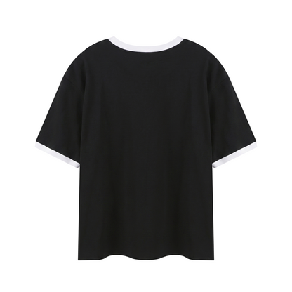 Contrast Edge Ribbed Crewneck  BLACK T-Shirt