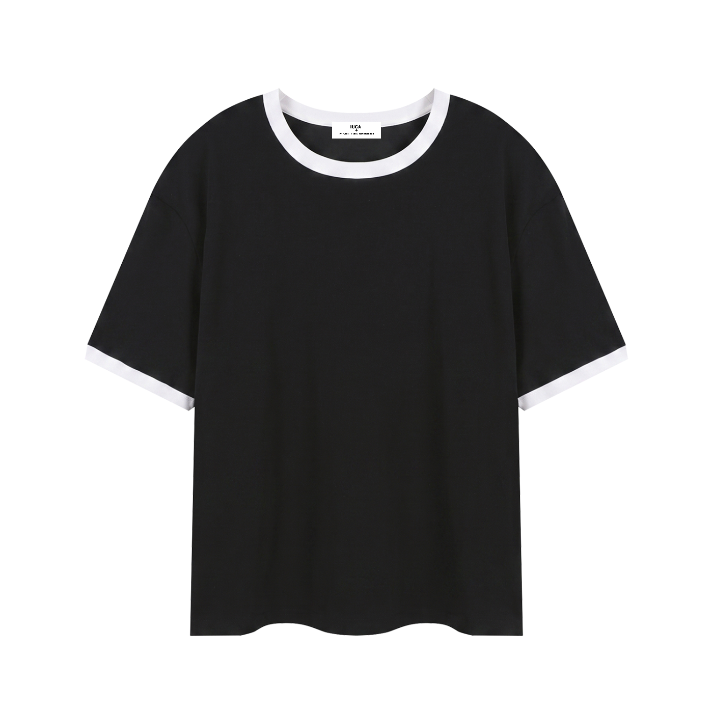 Contrast Edge Ribbed Crewneck  BLACK T-Shirt