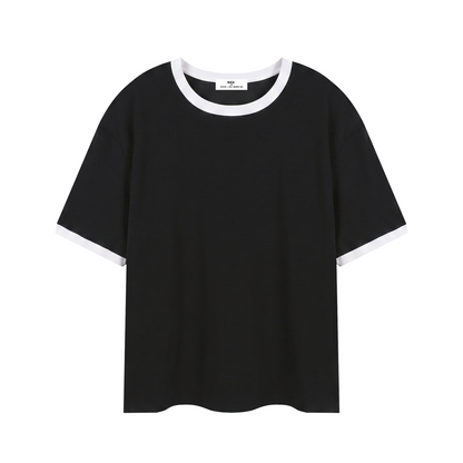 Contrast Edge Ribbed Crewneck  BLACK T-Shirt