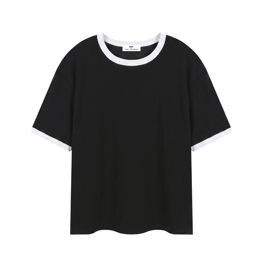 Contrast Edge Ribbed Crewneck  BLACK T-Shirt