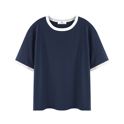 Contrast Edge Ribbed Crewneck T-Shirt