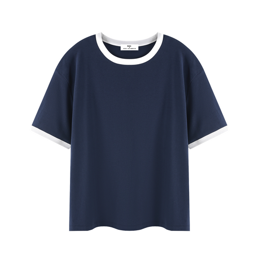 Contrast Edge Ribbed Crewneck T-Shirt