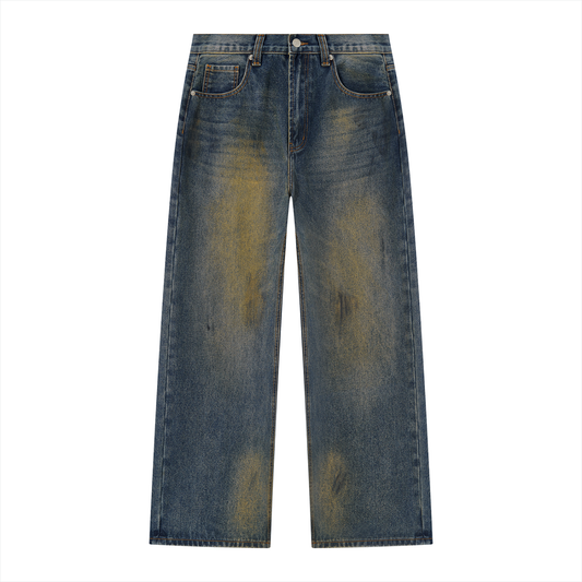 Men's Vintage Wash Wide Leg Denim Jeans