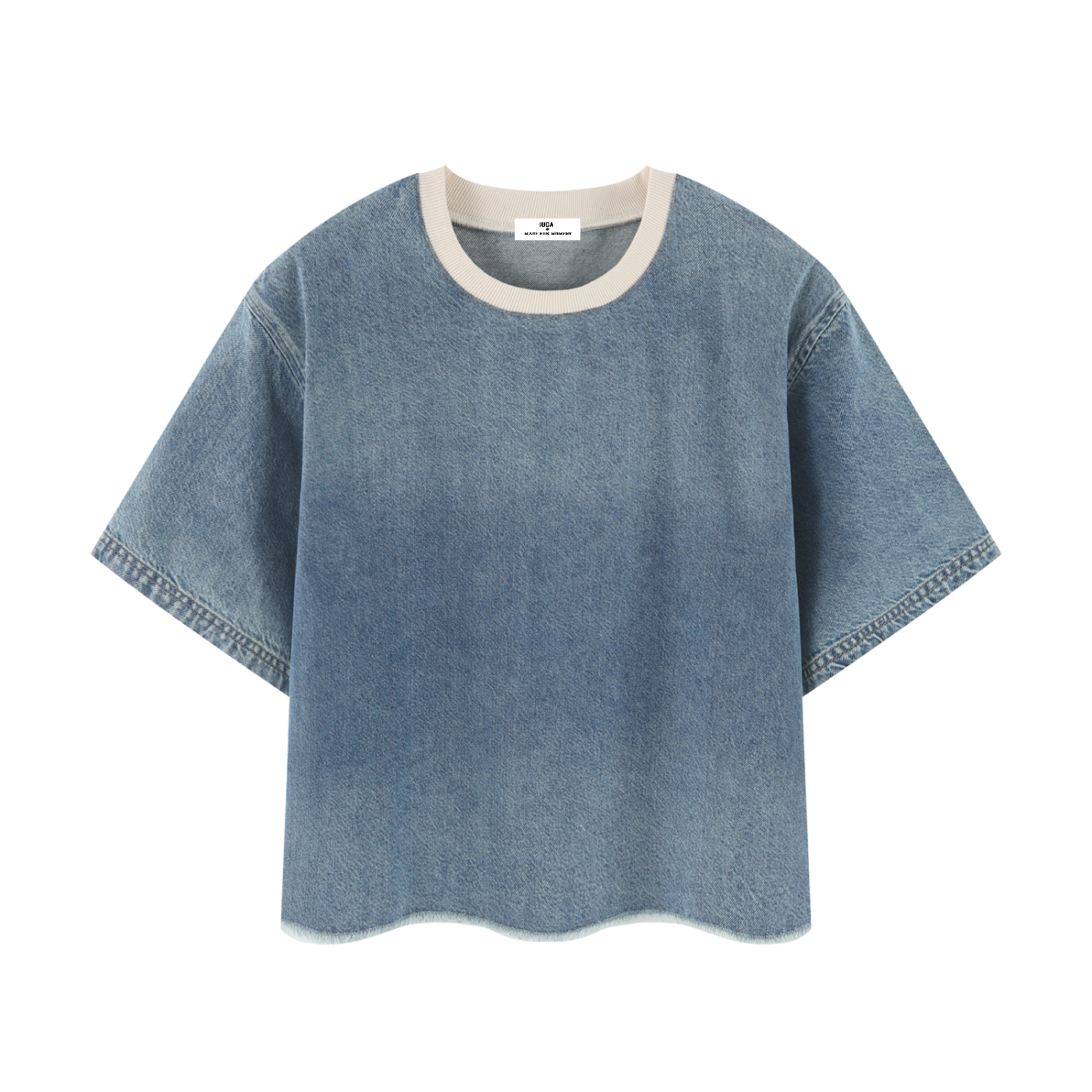 Unisex Vintage Wash Boxy Raw Hem Denim T-Shirt
